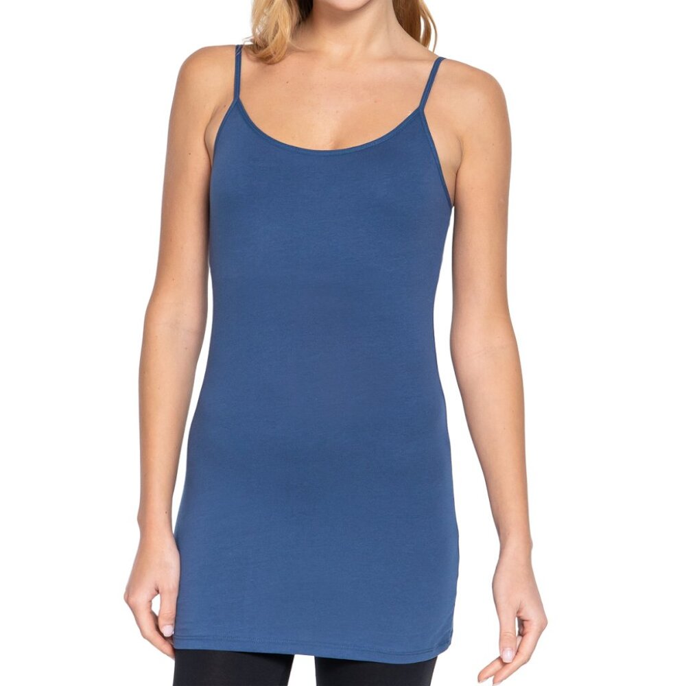 NWT- Women's Long Cami Tunic with Shelf Bra, Midnight Blue